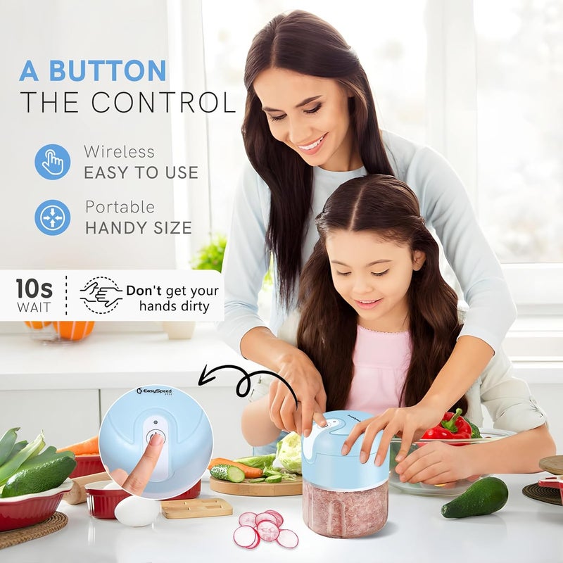 EASY SPEED EASYSPEED Electric Garlic Chopper 1Cup, Mini USB Charging Wireless Food Processor with 304 Stainless Steel, 2 Sharp Blades, Portable Kitchen Meat Grinder for Onion, Garlic, Ginger, Baby Food - Image 4